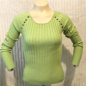 Cache lime green stretch striped shirt with chrome studs